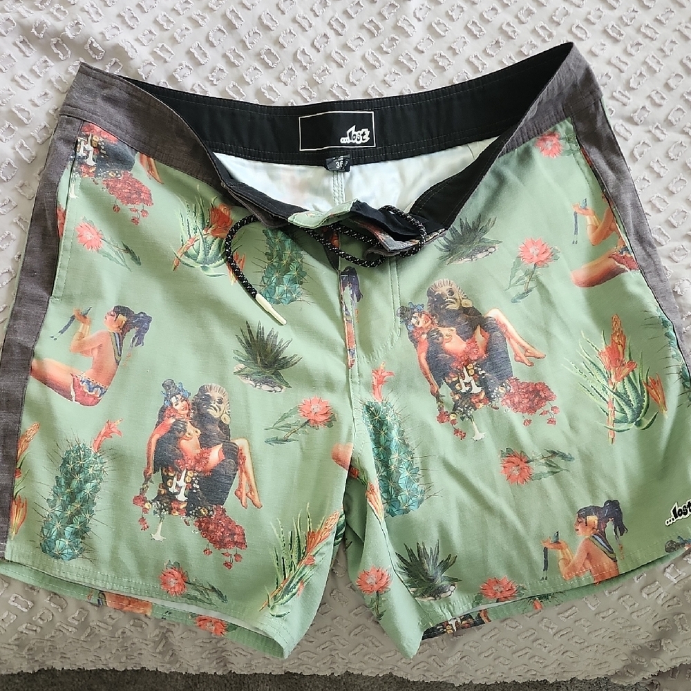 Green Graphic Swim Shorts